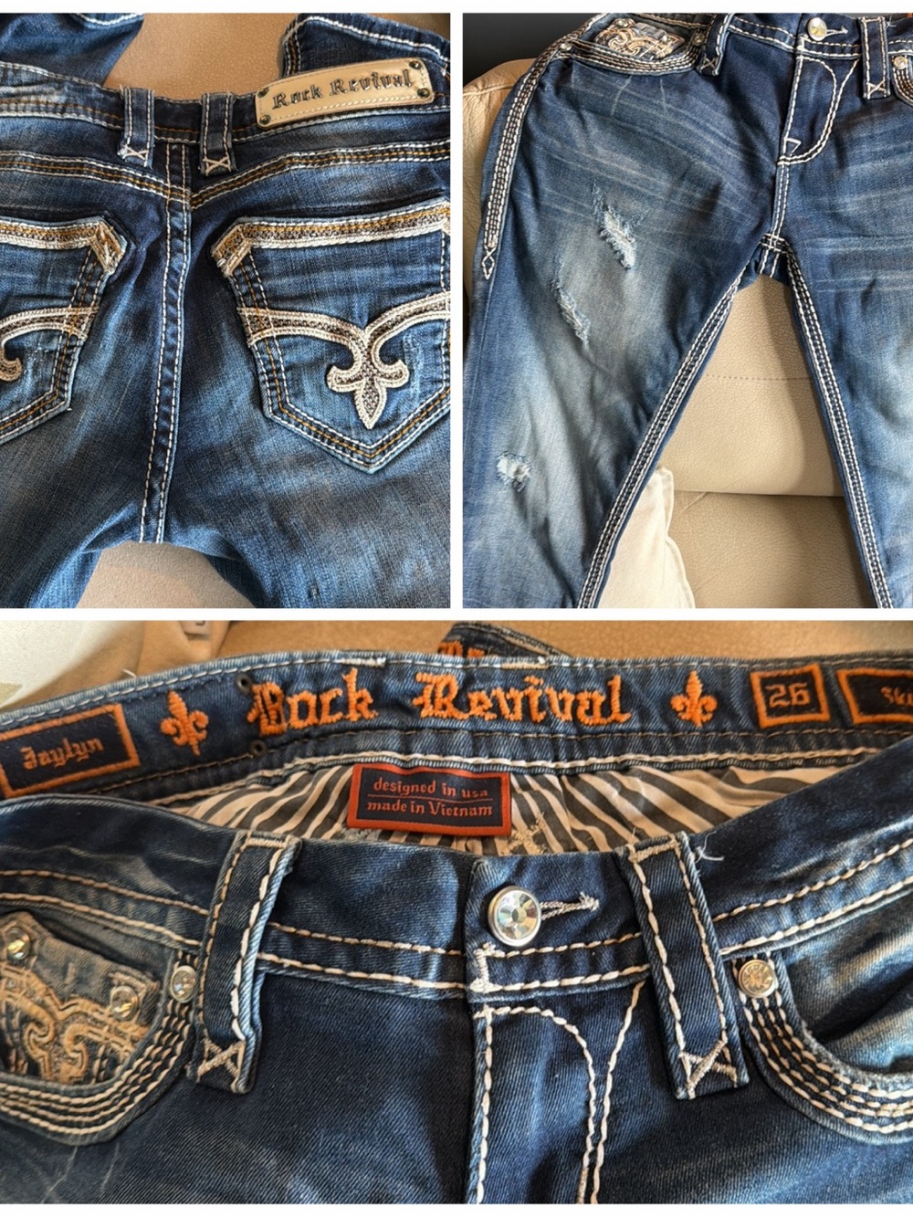 Rock Revival Jaylon Distressed Indigo Blue Jeans sz 26